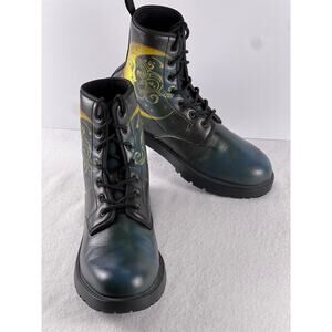 Celestial Moon Handcrafted  Vegan Leather Combat Boots